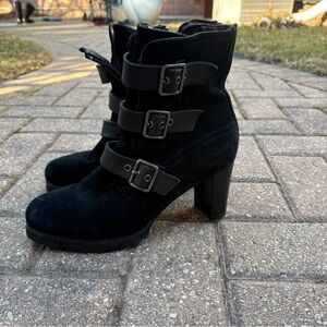 Blondo Triple Buckle Black Heeled Boots